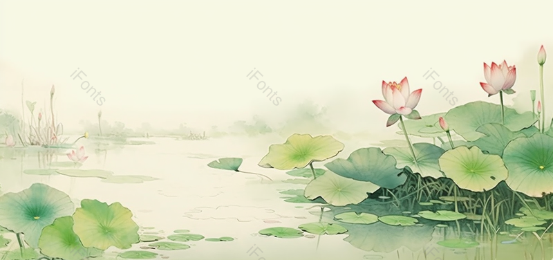 粉色荷花在池塘里盛放水墨画,插画/手绘图,插画/手绘图库,插画/手绘图下载,插画/手绘